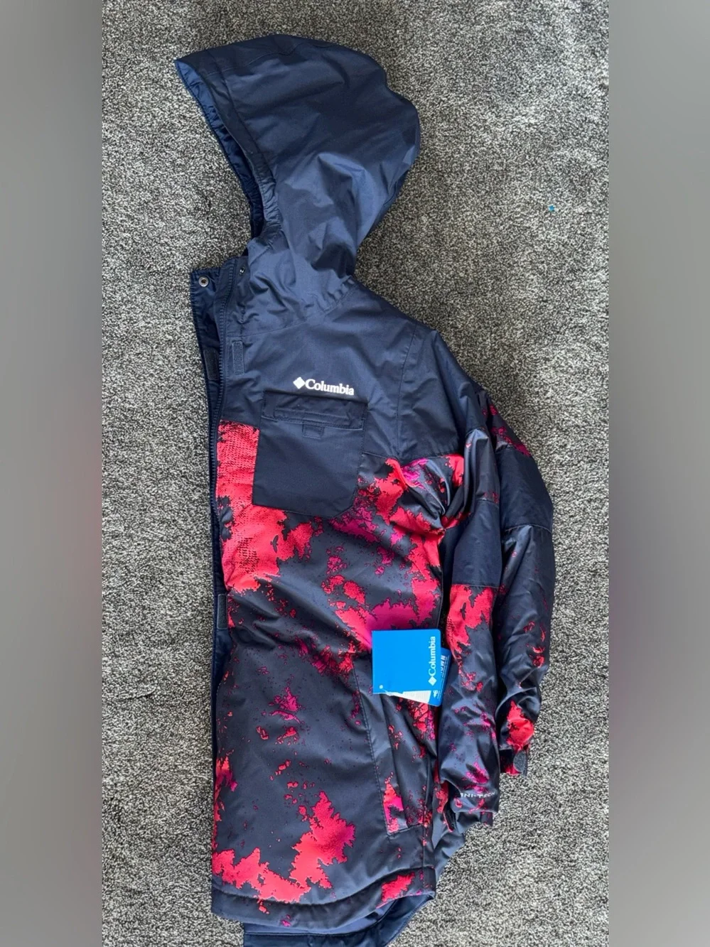 Columbia Navy Jacket with Bright Pink Print Hooded Shell | NWT *